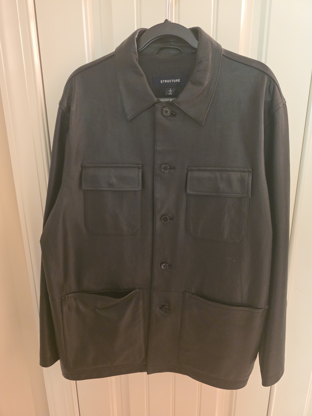 Structure Men's Black Leather Button-Up Jacket